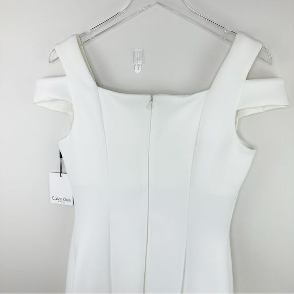 White Cold Shoulder Body Con Calvin Klein Dress Bridal Wedding Guest Prom‎ Sz 8 - Picture 3 of 16